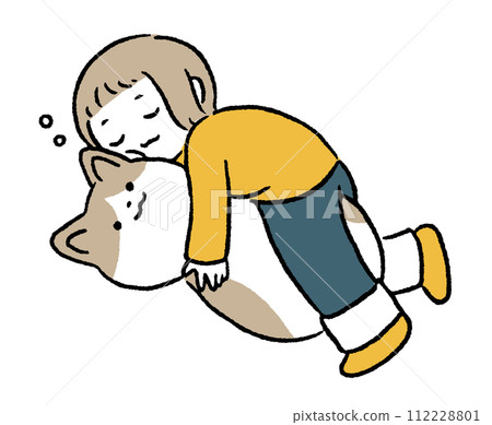 A girl sleeping with a cat pillow 112228801
