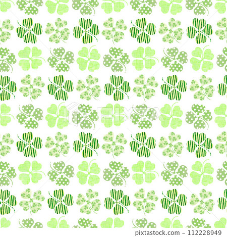 Watercolor hand drawn st Patrick's day seamless pattern with clover, shamrock on white background. Holiday endless backdrop for fabric, wrapping paper, scrapbooking. Irish lucky pattern. Digital paper 112228949