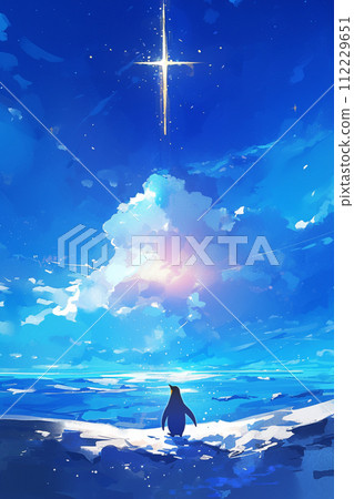 [AI生成圖像/AI插圖]閃亮的星星和企鵝 112229651