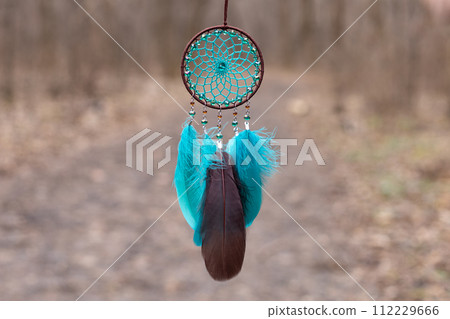 Handmade dream catcher with feathers threads and beads rope hanging 112229666