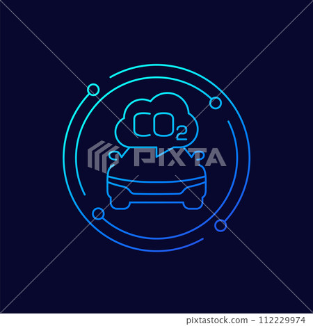 carbon emissions of a car icon, linear design 112229974