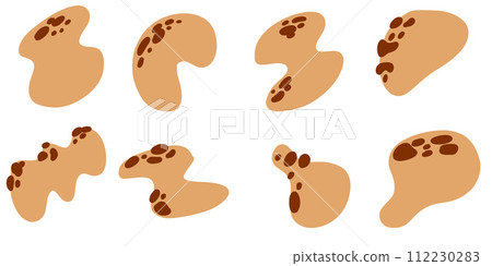 Abstract stain shape. Basic brown blob or melt blot. Liquid free-form element with dot. Dotted random round silhouette isolated on white background Abstract stain shape. Basic brown blob or melt blot. Liquid free-form element with dot. Dotted random round silhouette isolated on white background 112230283