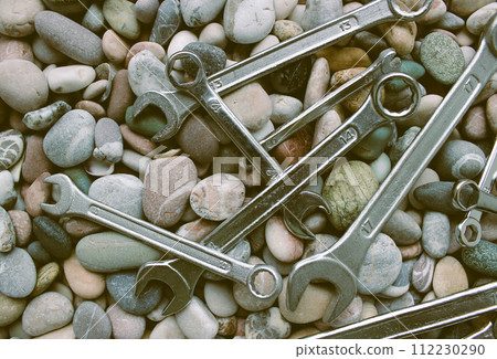 Steel Spanners On A Rocks In Old Film Style Stock Photo 112230290