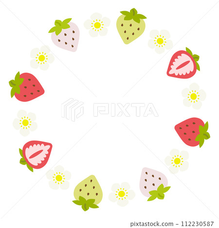 草莓圓形框架草莓和花 草莓圓形框架草莓和花 112230587