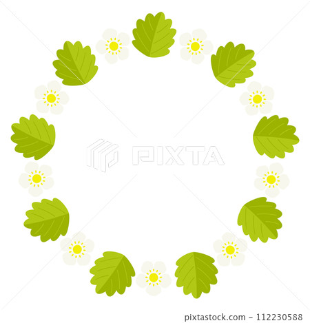 草莓圓框草莓花和葉 草莓圓框草莓花和葉 112230588