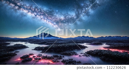 Stellar Serenity. Peaceful planet floating gracefully in the void of space 112230626