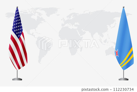 United States and Aruba flags for official meeting 112230734