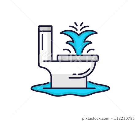 Color plumbing service icon. Clogged toilet, pipe, bathroom problems. Plumbing service, house bathroom or toilet flood problem, sewage maintenance and repair linear vector icon with leaking toilet Color plumbing service icon. Clogged toilet, pipe, bathroom problems. Plumbing service, house bathroom or toilet flood problem, sewage maintenance and repair linear vector icon with leaking toilet 112230785