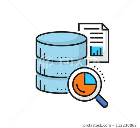 Database search color icon for cloud storage on network server, vector line symbol. Internet data and computer files storage on web cloud for secure search and network server access, outline pictogram Database search color icon for cloud storage on network server, vector line symbol. Internet data and computer files storage on web cloud for secure search and network server access, outline pictogram 112230862