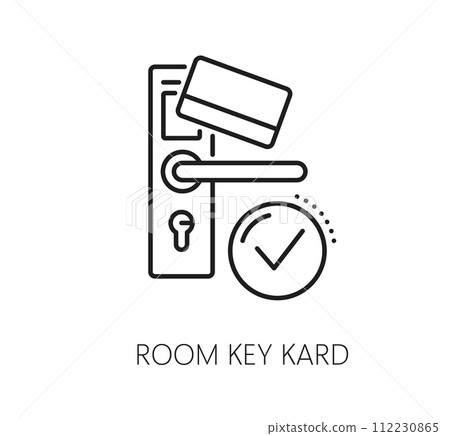 Key card icon isolated symbol for logo, web, app, UI. Hotel room key card icon simple sign. Electronic keycard door opening instruction 112230865