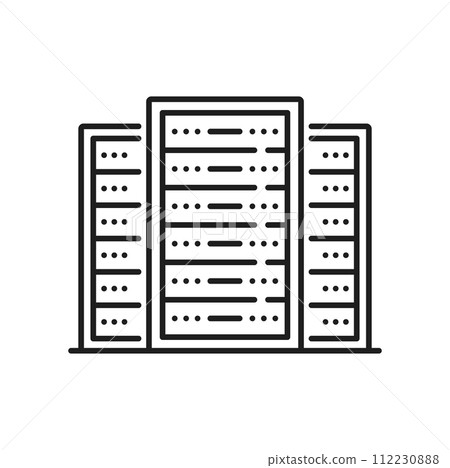 Database, network server and cloud storage icon. Data backup and online computing platform, database storage center or datacenter thin line vector sign. Remote server infrastructure line symbol Database, network server and cloud storage icon. Data backup and online computing platform, database storage center or datacenter thin line vector sign. Remote server infrastructure line symbol 112230888