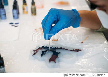Epoxy Resin Crafting Process in Art studio Epoxy Resin Crafting Process in Art studio 112230944