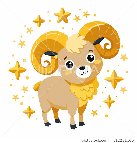 cute Aries with golden stars illustration on white background 112231100