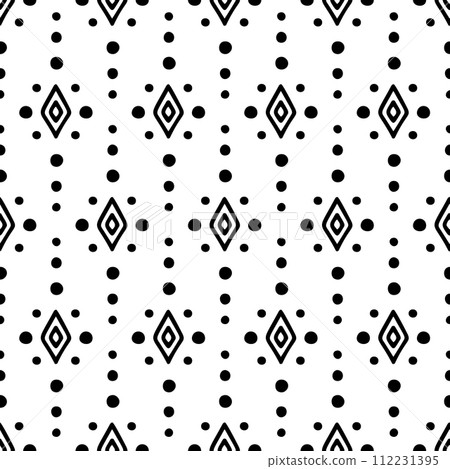 Seamless geometric pattern with monochrome diamond shapes and dots. Seamless geometric pattern with monochrome diamond shapes and dots. 112231395
