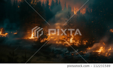 Forest fire during the night. 112231589