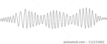 Earthquake in one continuous Editable line. Polygraphy, Contour Wave. Lie detector. Richter scale. Single line drawing of a sound wave with different amplitudes. Vector illustration. 112231602