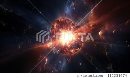 Scientific concept of imaging a supernova explosion in deep space. Sci-fi abstract background. Generative AI 112231674