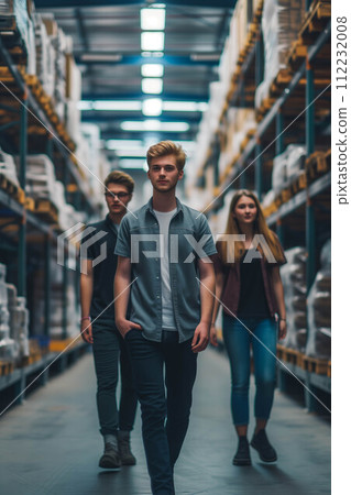 Caucasian team Confident working at the warehouse. Caucasian team Confident working at the warehouse. 112232008