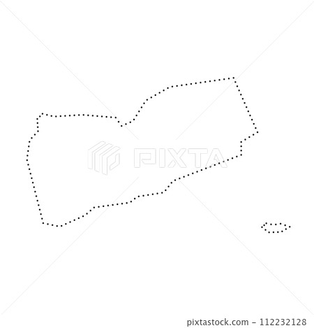 Yemen country simplified map. Black dotted outline contour. Simple vector icon. Yemen country simplified map. Black dotted outline contour. Simple vector icon. 112232128