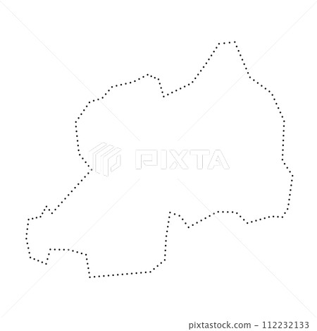 Rwanda country simplified map. Black dotted outline contour. Simple vector icon. 112232133