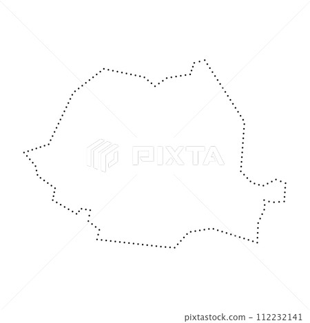 Romania country simplified map. Black dotted outline contour. Simple vector icon. 112232141