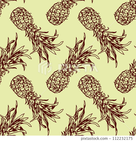 Pineapple graphics, seamless pattern. Whole fruit. Vector illustration. Design for clothing, wrapping paper, wallpaper, textile, fabric, cards, covers 112232175