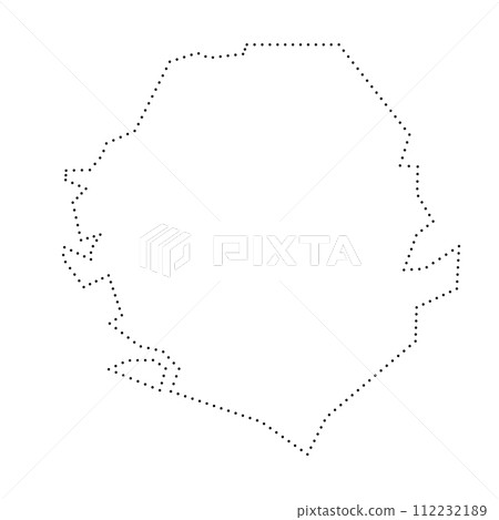 Sierra Leone country simplified map. Black dotted outline contour. Simple vector icon. 112232189