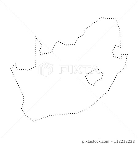 South Africa country simplified map. Black dotted outline contour. Simple vector icon. South Africa country simplified map. Black dotted outline contour. Simple vector icon. 112232228