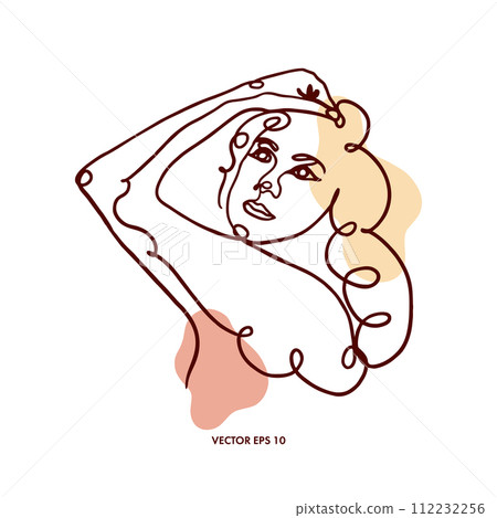 Abstract poster with minimal woman face. Vector illustration. For interior posters, postcards, gift certificates, labels for cosmetic products, covers 112232256