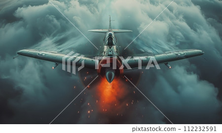 Large Airplane Flying Through Cloudy Sky Large Airplane Flying Through Cloudy Sky 112232591