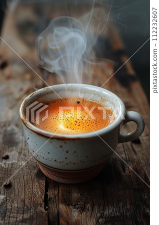 A Cup of Coffee on a Wooden Table A Cup of Coffee on a Wooden Table 112232607