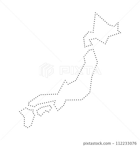 Japan country simplified map. Black dotted outline contour. Simple vector icon. 112233076