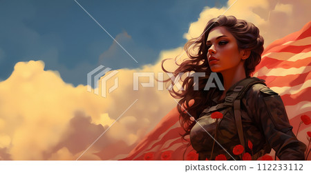 AI-generated content. Remembrance day, soldier and poppies, digital art, printable illustration 112233112