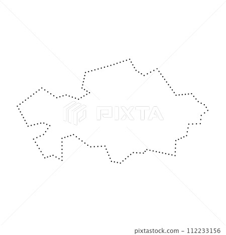 Kazakhstan country simplified map. Black dotted outline contour. Simple vector icon. Kazakhstan country simplified map. Black dotted outline contour. Simple vector icon. 112233156