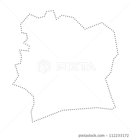 Ivory Coast country simplified map. Black dotted outline contour. Simple vector icon. Ivory Coast country simplified map. Black dotted outline contour. Simple vector icon. 112233172