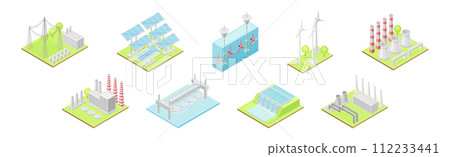 Ecology and Green Renewable Resources Production Isometric Vector Set 112233441