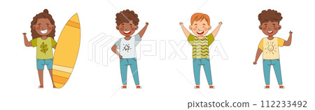 Cute Boy and Girl Showing Emoji Signs Vector Set 112233492