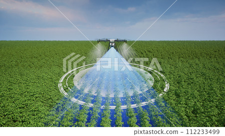 Agriculture drone using lidar scanning to spray fertilizer on the tomato fields, Innovation of smart farming concept, 3d render Agriculture drone using lidar scanning to spray fertilizer on the tomato fields, Innovation of smart farming concept, 3d render 112233499
