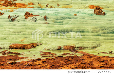 Moonscape of Dallol Lake, Danakil depression geological landscape Ethiopia 112233559