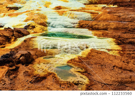 Moonscape of Dallol Lake, Danakil depression geological landscape Ethiopia 112233560