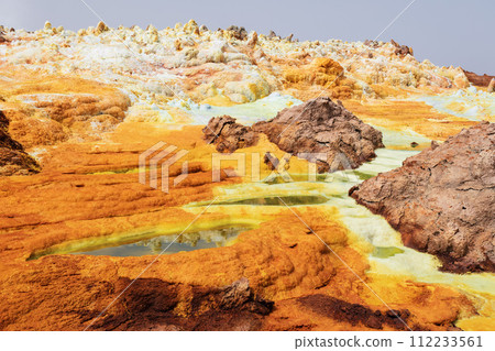 Moonscape of Dallol Lake, Danakil depression geological landscape Ethiopia 112233561