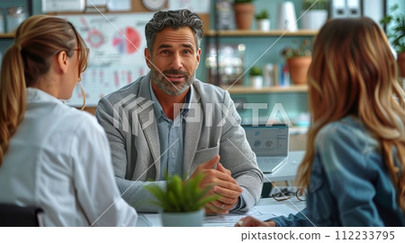 Two Women and a Man Talking to Each Other Two Women and a Man Talking to Each Other 112233795