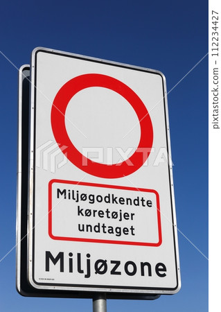 Low emission and environmental zone road sign in Denmark Low emission and environmental zone road sign in Denmark 112234427