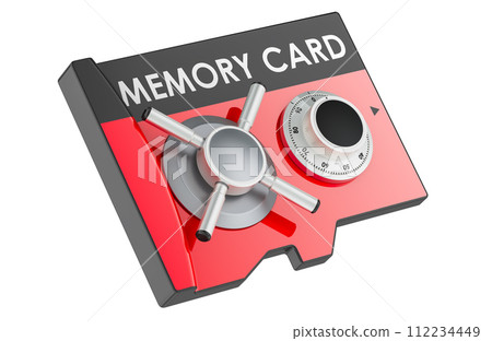 Memory card with safe combination lock, 3D rendering 112234449