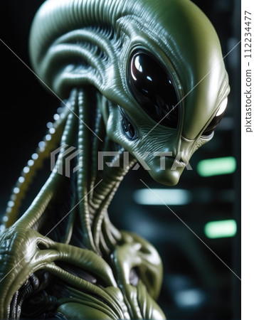 Photography of an ultra realistic Alien in dramatic light Photography of an ultra realistic Alien in dramatic light 112234477