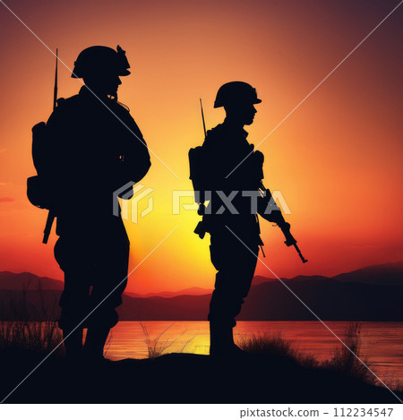 Silhouette Of A Soldier During Sunset 112234547