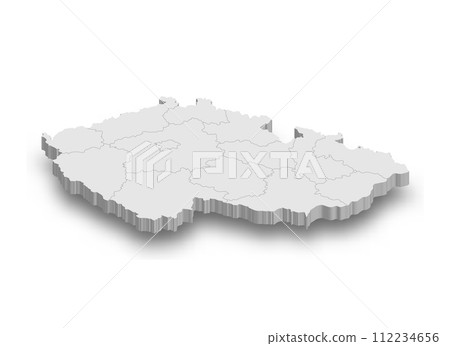 3d Czech Republic white map with regions isolated 112234656
