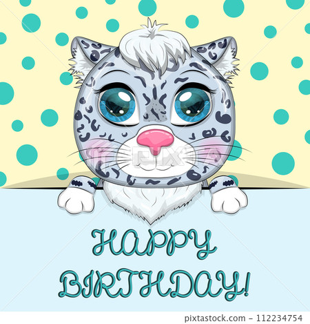 Happy birthday cards with animals. Cute hero with beautiful eyes, expressive 112234754