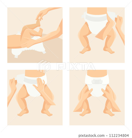 Flat Vector Illustration of a Baby Diaper. Side and Top View. Infant Underwear, Stages of Changing Diaper Panties. Ultimate Guide, Step by Step Diapering Tutorial. Tips for Diapering Flat Vector Illustration of a Baby Diaper. Side and Top View. Infant Underwear, Stages of Changing Diaper Panties. Ultimate Guide, Step by Step Diapering Tutorial. Tips for Diapering 112234804