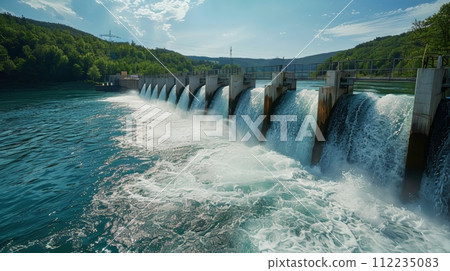 Large Body of Water Surrounded by Dam 112235083
